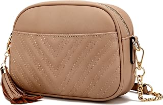 Lola Mae Unisex Lola Mae Quilted Crossbody Bag, Trendy Design Shoulder Purse (Taupe)