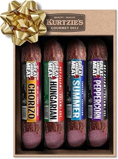 Gourmet Salami Sampler Gift Box – 4 Flavours: Peppercorn, Chorizo, Hungarian, Summer Sausage – Gluten-Free Salami Sticks for Charcuterie Boards, Meat Lovers, High-Protein Snacks – Made in Canada by Great Canadian Meat