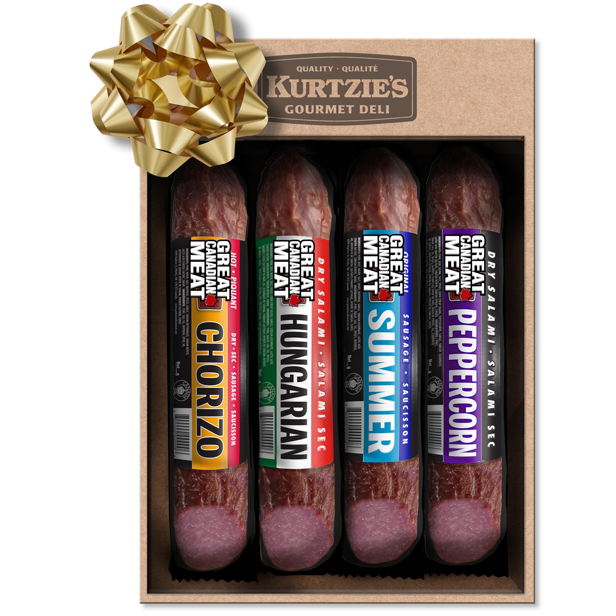Gourmet Salami Sampler Gift Box – 4 Flavours: Peppercorn, Chorizo, Hungarian, Su