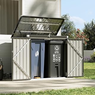 Aoxun 5x2.6ft Metal Garden Shed, Storage Shed with Chain Lid, Waterproof Openable Front & Top Doors, Sheds and Outdoor Storage Ideal for 2 Trash Bins, Toys, Garden Tools (Black)