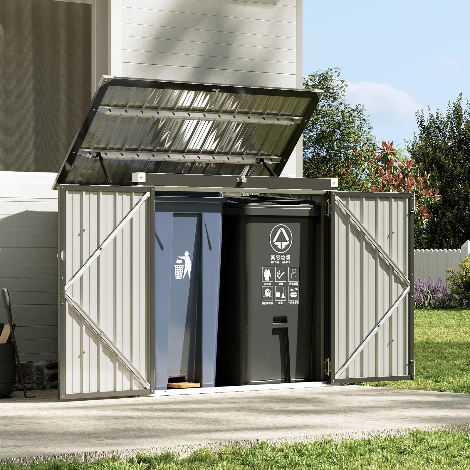 Aoxun 5x2.6ft Metal Garden Shed, Storage Shed with Chain Lid, Waterproof Openabl