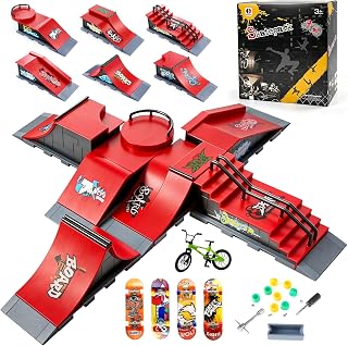 CS COSDDI 6in1 Finger Skateboard Park Set for Kids 4 Skateboards and Bike | Anti-Skid Modular Skate Park,Shock Resistant,Multiple Layouts,ABS Ramps,Half Pipe and Rails,Fits Most Standard Skateboards