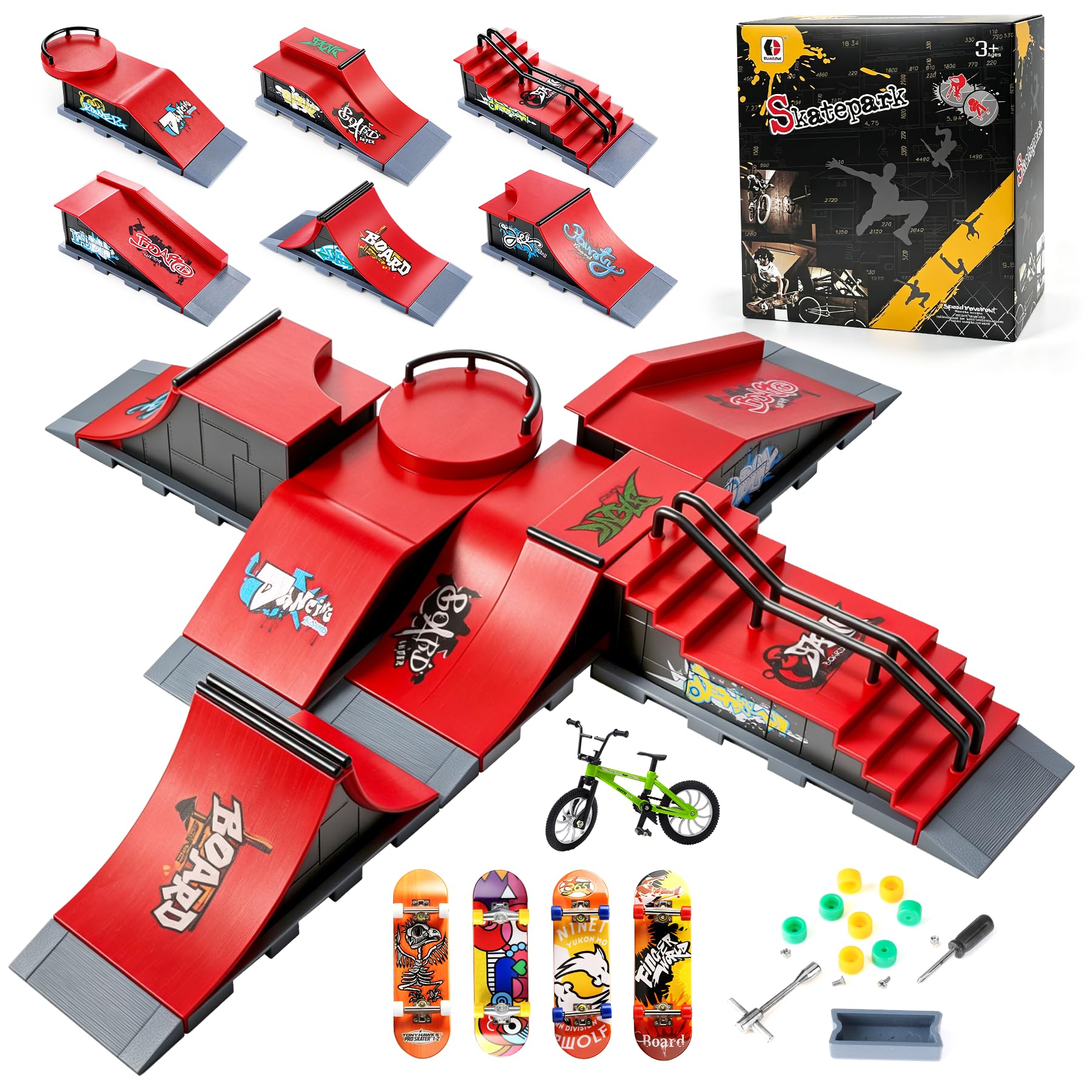 CS COSDDI 6in1 Finger Skateboard Park Set for Kids 4 Skateboards and Bike | Anti
