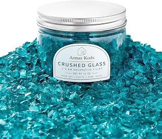 Armas Kodu Turquoise Crushed Glass for Resin Art & Crafts, 3-6mm, 14 oz | Broken glass pieces add sparkle & texture to geode edges, vase fillers, home decor, terrariums, and DIY crafts.
