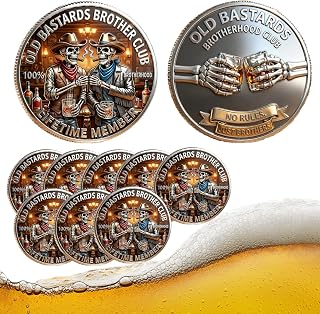 Brotherhood Lifetime Member Coin, Old F Club Challenge Coin (8Pcs) | Funny Whiskey Novelty Token for Men, Biker Bar Keepsake, Vintage Cowboy Skull Coin
