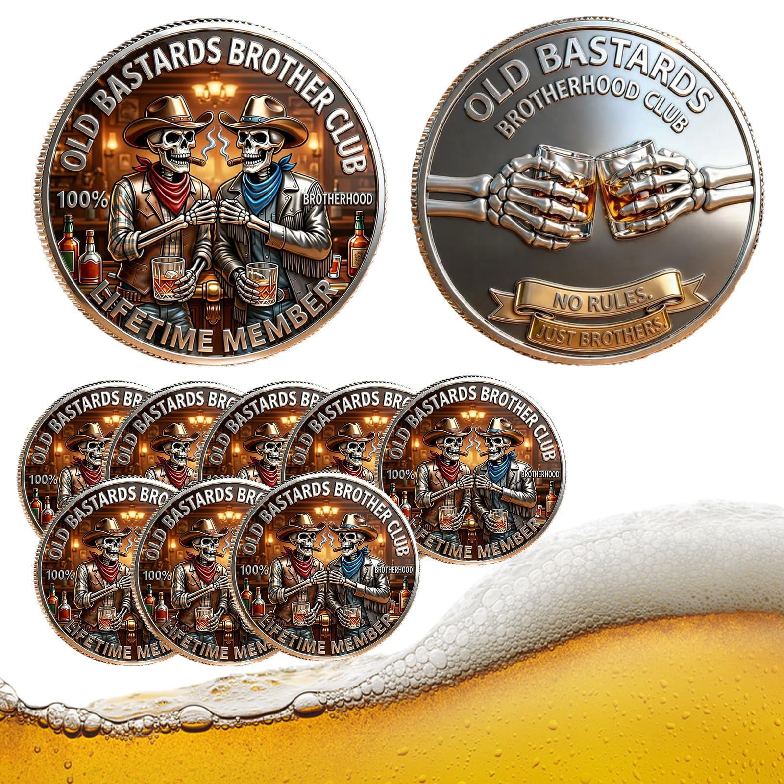 Brotherhood Lifetime Member Coin, Old F Club Challenge Coin (8Pcs) | Funny Whisk
