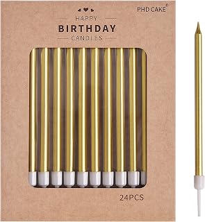PHD CAKE Gold Long Thin Metallic Birthday Candles, Cake Candles, Birthday Parties, Wedding Decorations, Party Candles, Cake Decorations