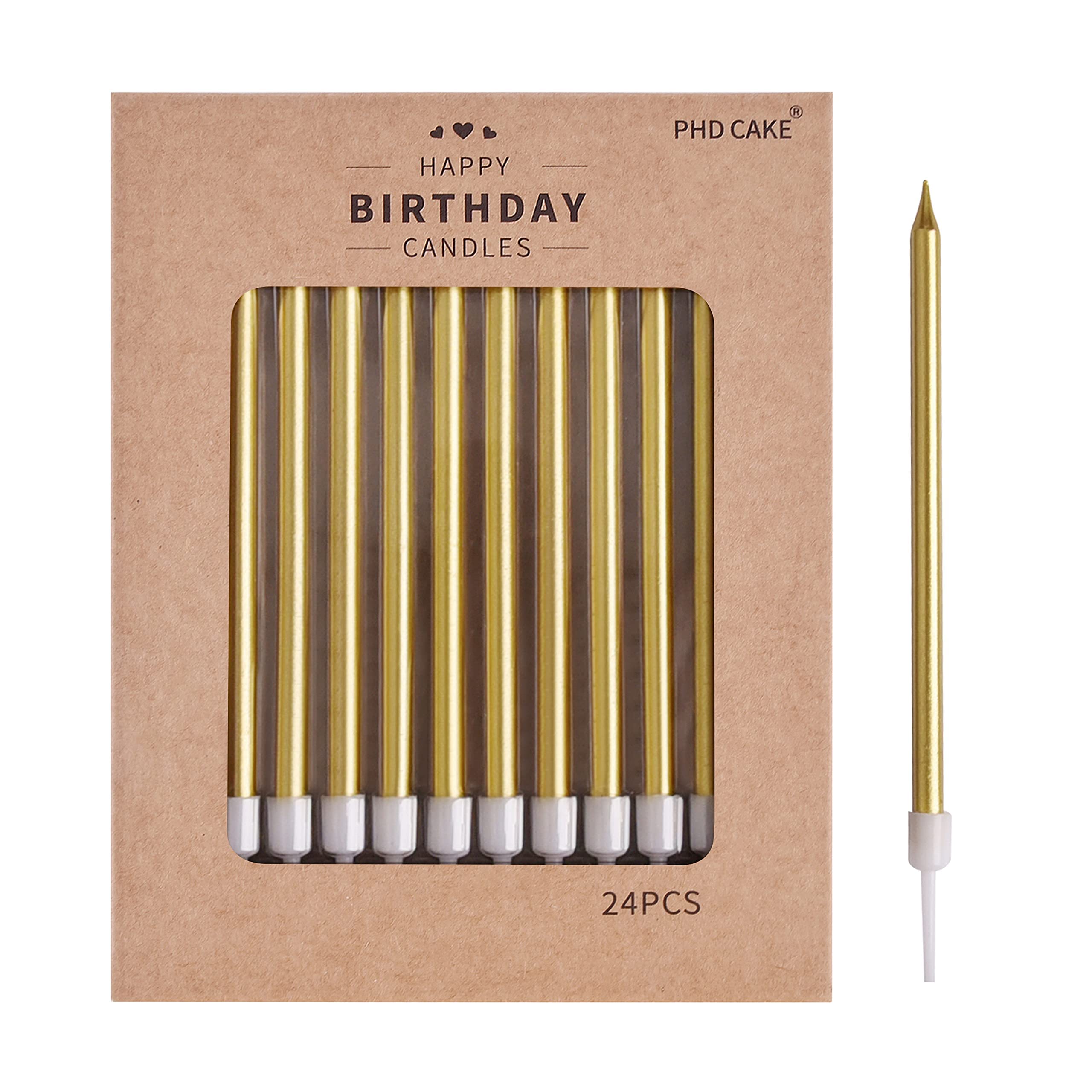 PHD CAKE Gold Long Thin Metallic Birthday Candles, Cake Candles, Birthday Partie