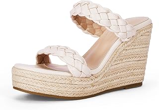 Coutgo Women Wedge Sandals Two Strap Braided Summer Cute Sandals