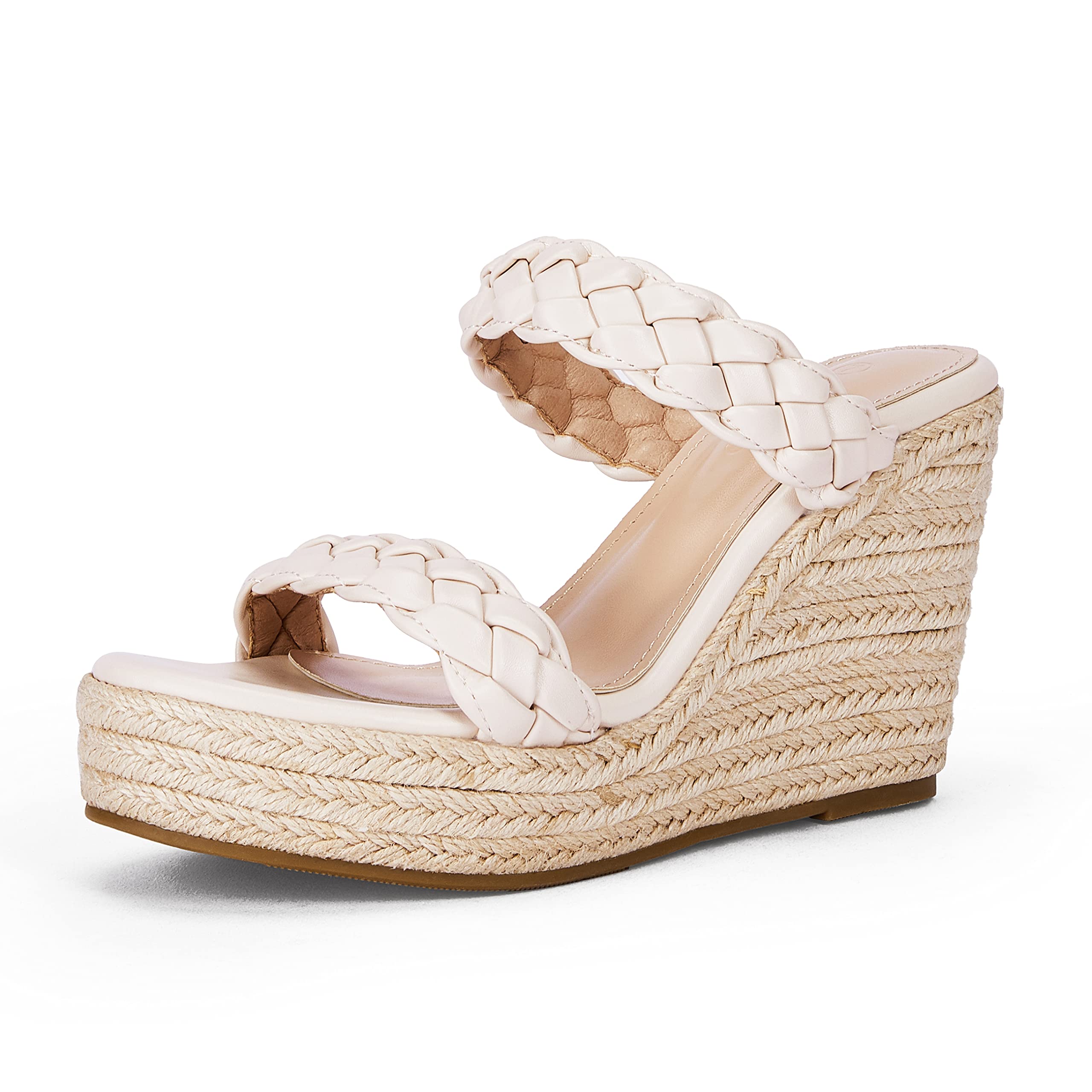 Coutgo Women Wedge Sandals Two Strap Braided Summer Cute Sandals