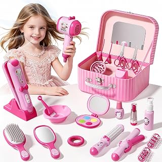 Hair Salon Toys for 3 4 5 6 7 Year Old Girls, Pretend Makeup for Toddlers | Kids Makeup Kit for Girls with Sounds and Light, Pretend Play Hairdressing for Toddler, Ideal Gift for 3 4 5 6 Year Old Girl