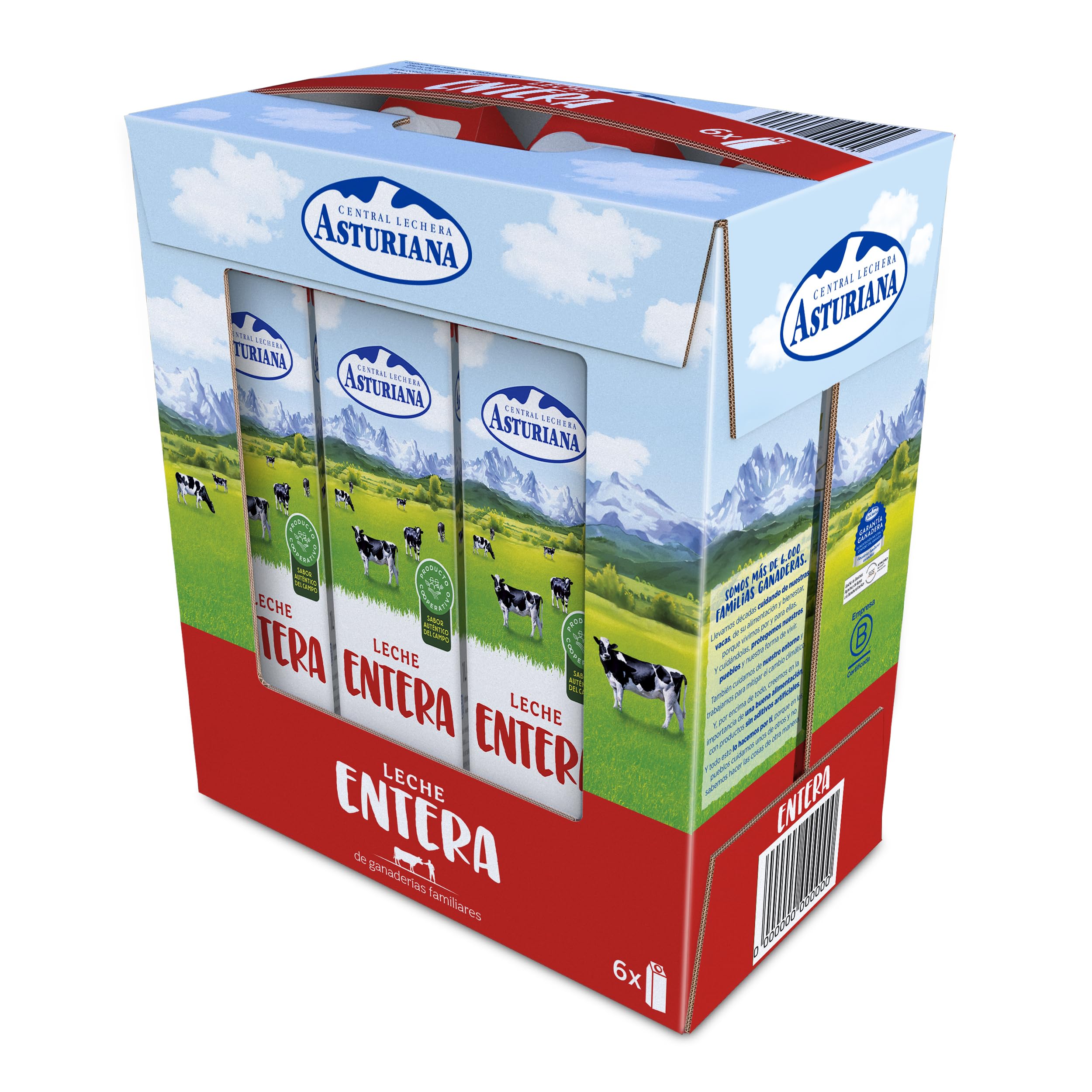 Central Lechera Asturiana Whole Milk UHT Brik Pack 6x1L