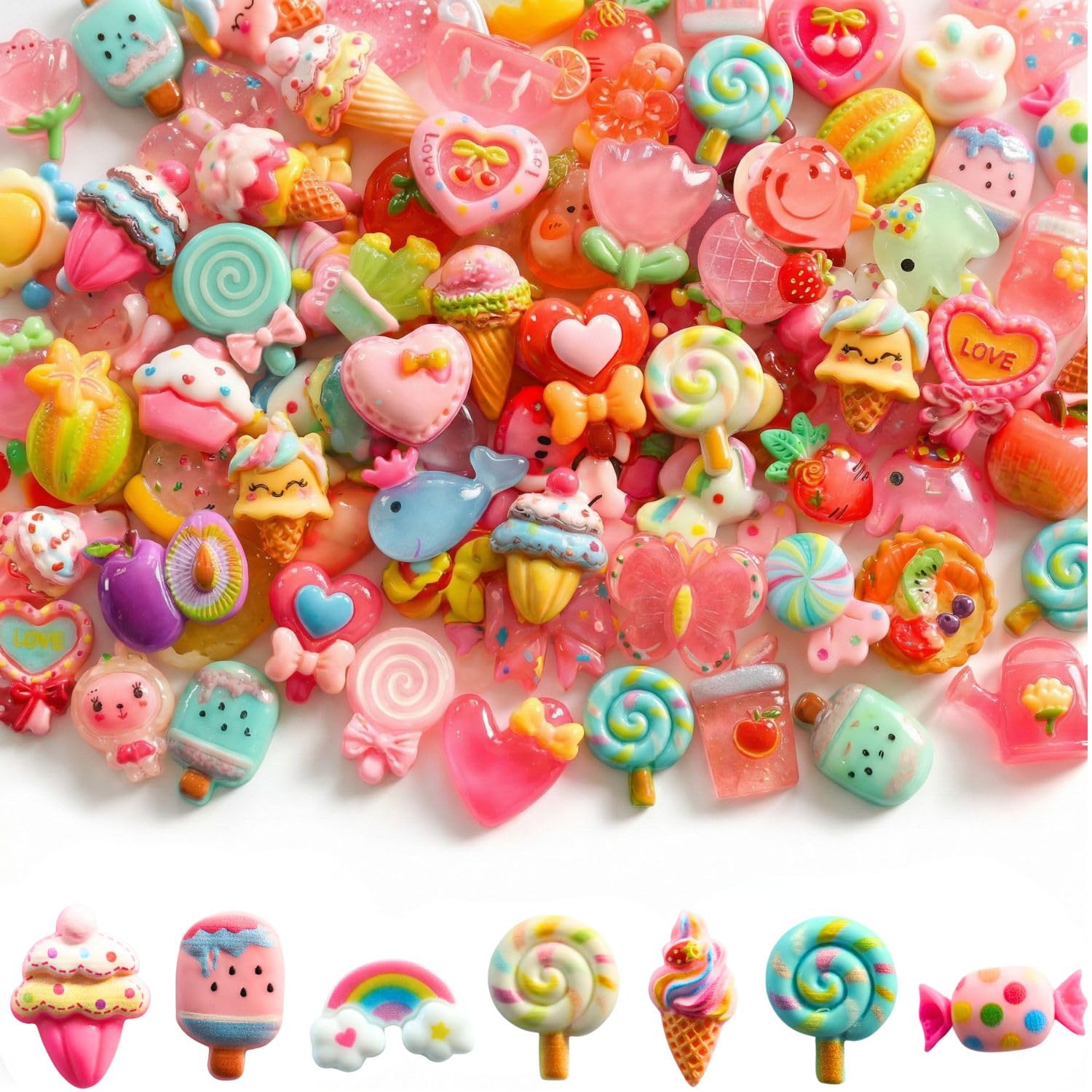 Slime Charms Set, Non-Repeating Cute Mini Flatback Resin Embellishments | Kawaii