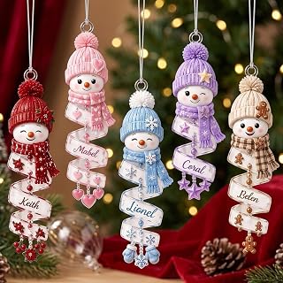 Personalized Snowman Spiral Ornament for Christmas Tree Decor, Custom Snowman 2D Flat Acrylic Christmas Ornaments with Names, Xmas Gifts for Kids, Baby, Family Members, Xmas Home Decor 1