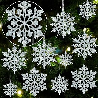 18pcs Christmas Snowflake Decorations Iridescent Plastic Hanging Decorations for Winter Holidays Christmas Birthday Party