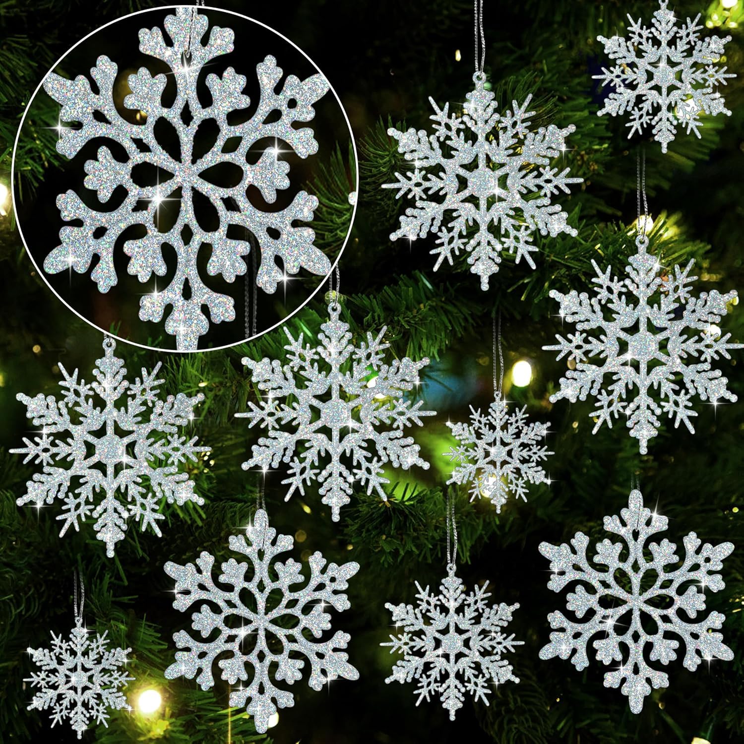 18pcs Christmas Snowflake Decorations Iridescent Plastic Hanging Decorations for
