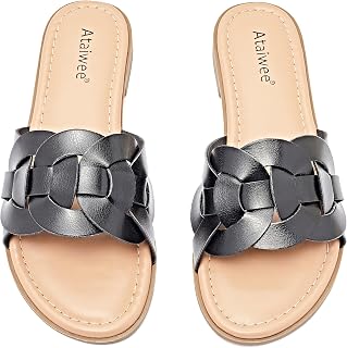 Ataiwee Women's Dressy Braided Open Toe Flat Slides Sandals
