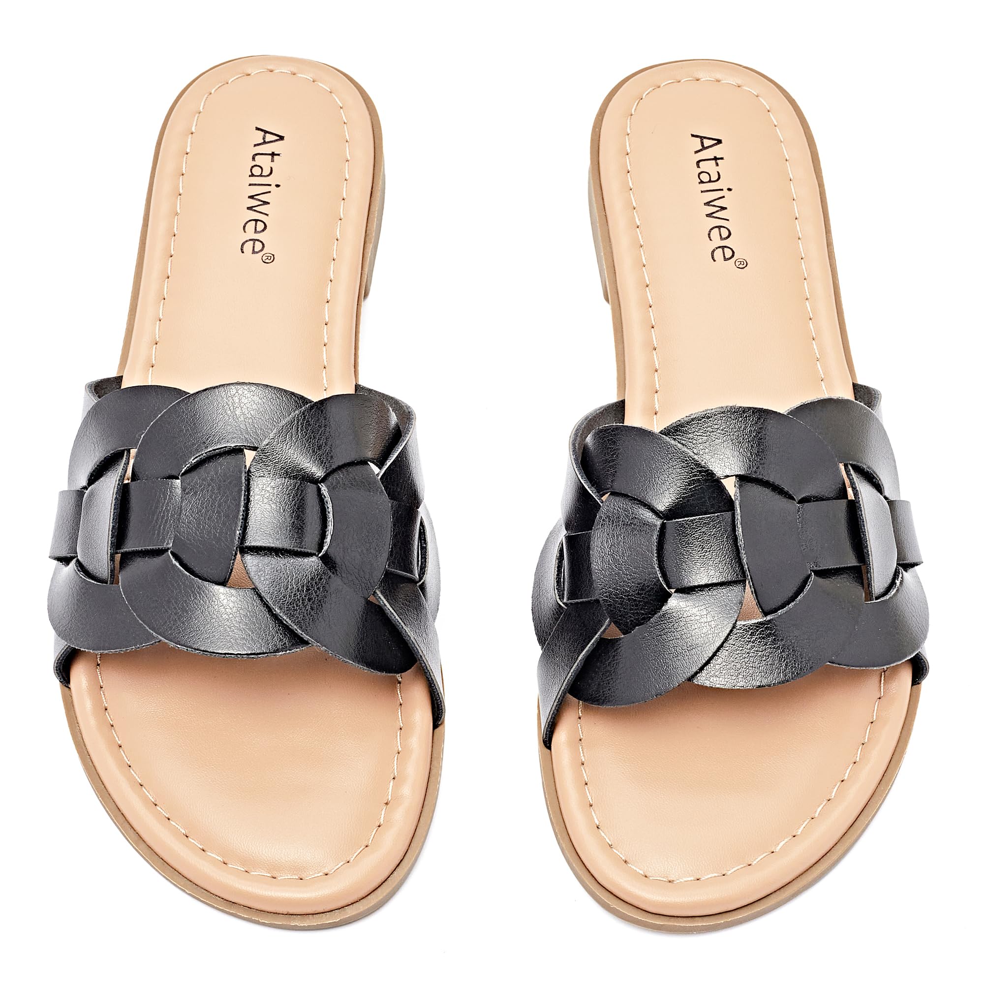 Ataiwee Women's Dressy Braided Open Toe Flat Slides Sandals