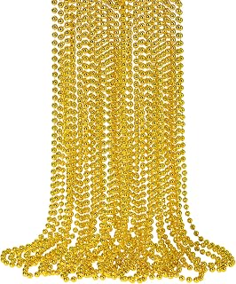SHAOQINLIN 12 PCS Gold Bead Necklace, Mardi Gras Beads Christmas Necklaces 33" Metallic Beaded Costume Party Necklaces for Parade Throws, Wedding, Birthday, Pirate Party Favors