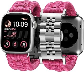BINLUN Compatible with Apple Watch Strap 49 mm 46 mm 45 mm 44 mm 42 mm 41 mm 40 mm 38 mm Braided Sport Bands 550 Paracord Steel Compatible with iWatch Ultra Series 10/9/8/7/SE2/SE/SE/6/5/4663/2/1