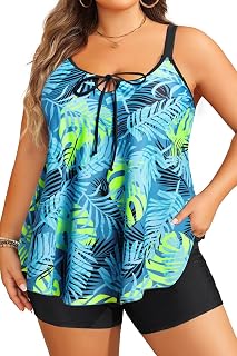 Daci Women Plus Size Tankini Swimsuit with Pockets Shorts