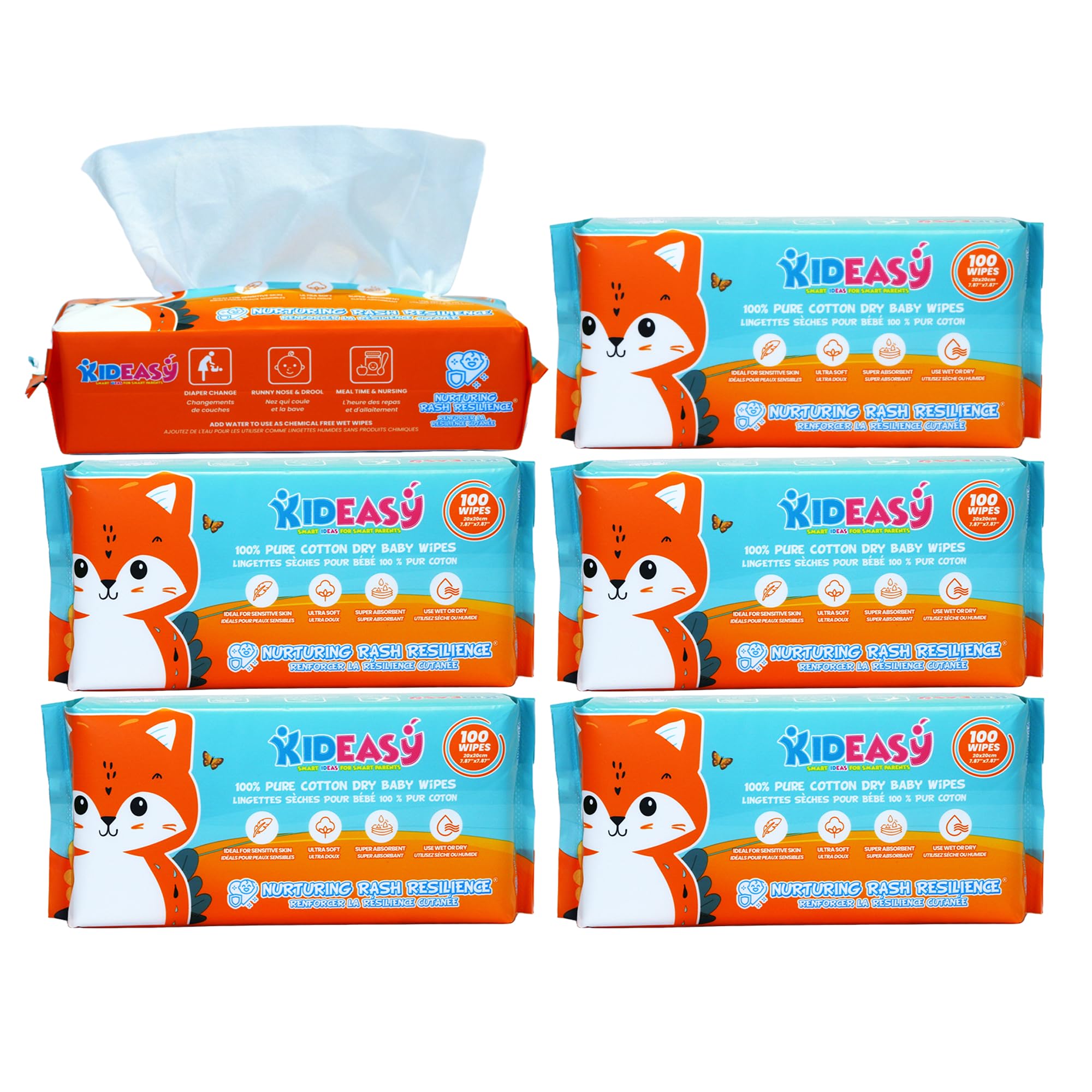 KidEasy Baby Dry Wipes | Ultra-Soft 100% Cotton Baby Wipes | Unscented & Chemica
