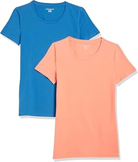 Amazon Essentials T-Shirt Girocollo a Maniche Corte da Donna in Cotone, vestibilità Regolare, Confezione Multipla