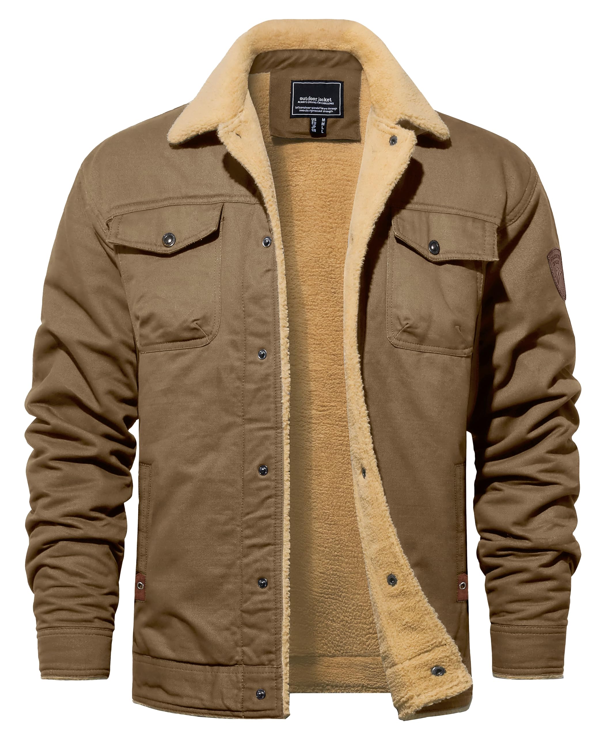 TACVASEN Men's Cotton Jackets Winter Fleece Lined Casual Warm Cargo Coat Snaps W