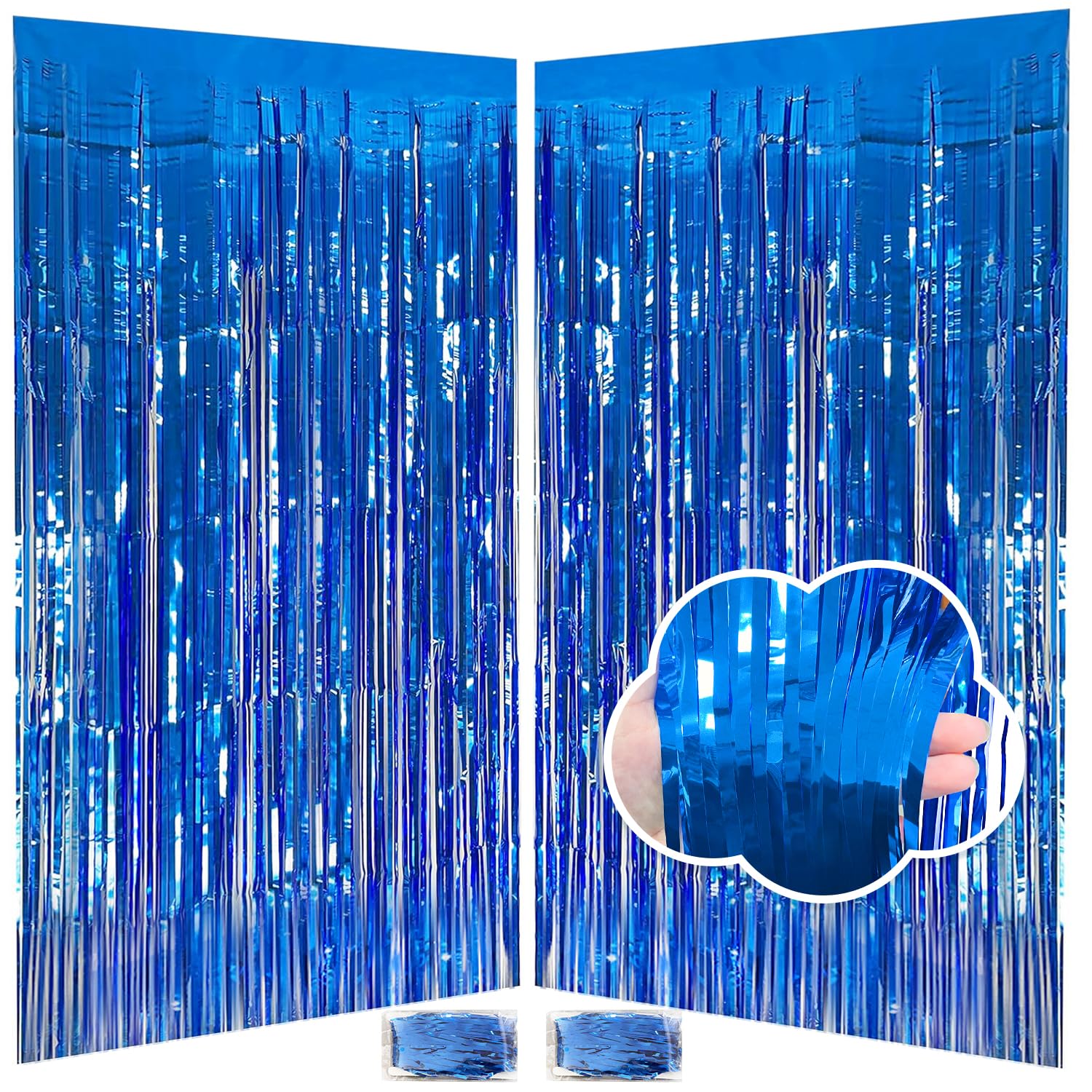 JINSUI Blue Fringe Backdrop 3.3x8.2ft, Birthday Party Decorations 2 Pack | Dark 
