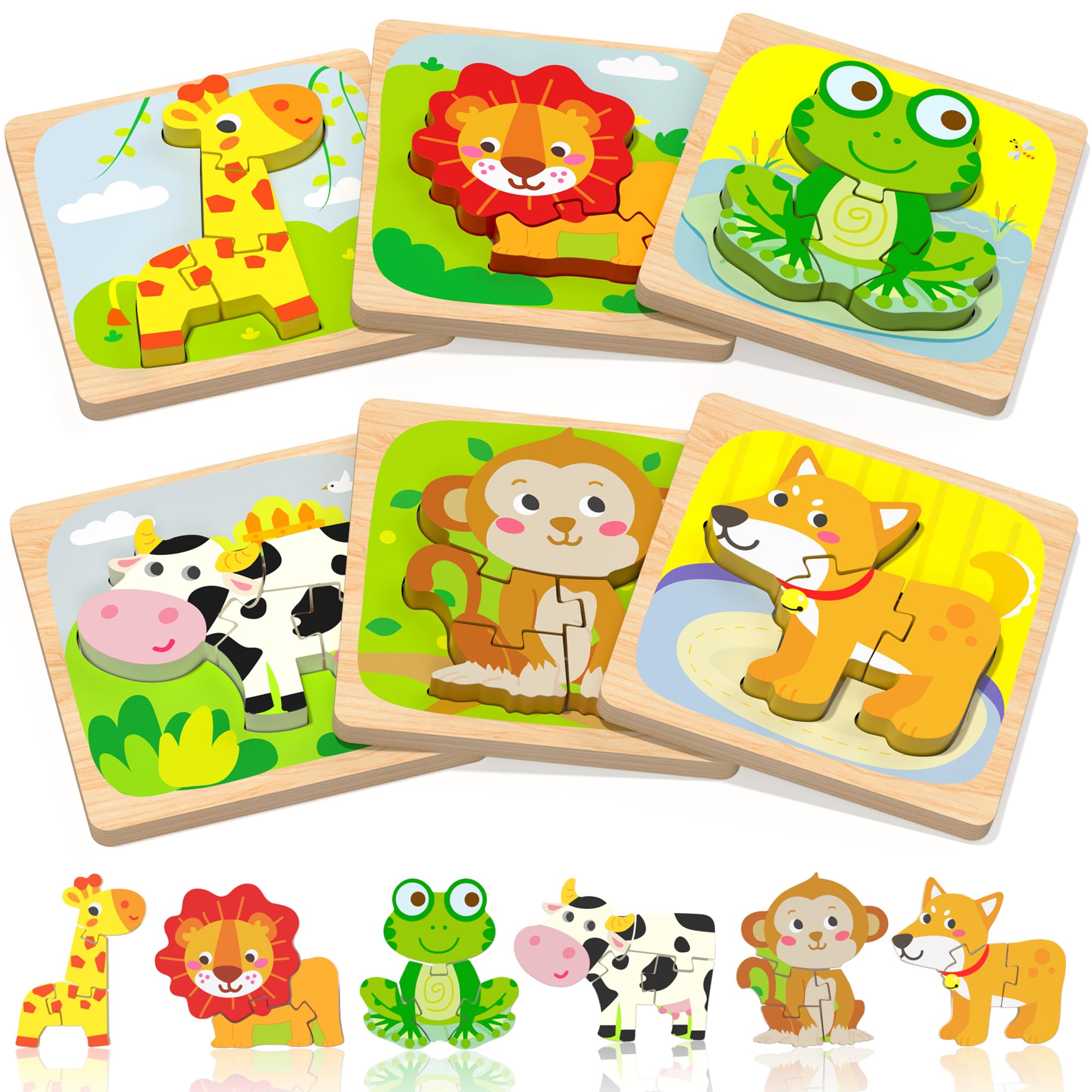 Benresive Wooden Toddler Puzzles, Montessori Toddler Toys for 1 2 Year Old | 6 P