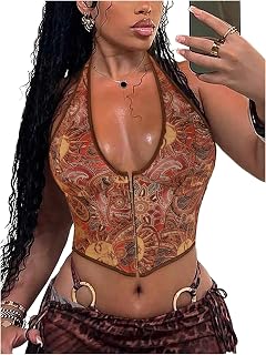 Floerns Women's Y2K PU Leather Halter Neck Crop Tank Top