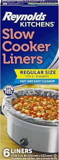 Reynolds Kitchens Slow Cooker Liners, Regular Size, Fits 3-8 Quarts, 6ct | Fits 3-8 Qt Round and Oval Slow Cookers, No-Scrub Cleanup, Food-Safe Nylon Blend Material, Heat-Resistant To 400F, BPA-Free