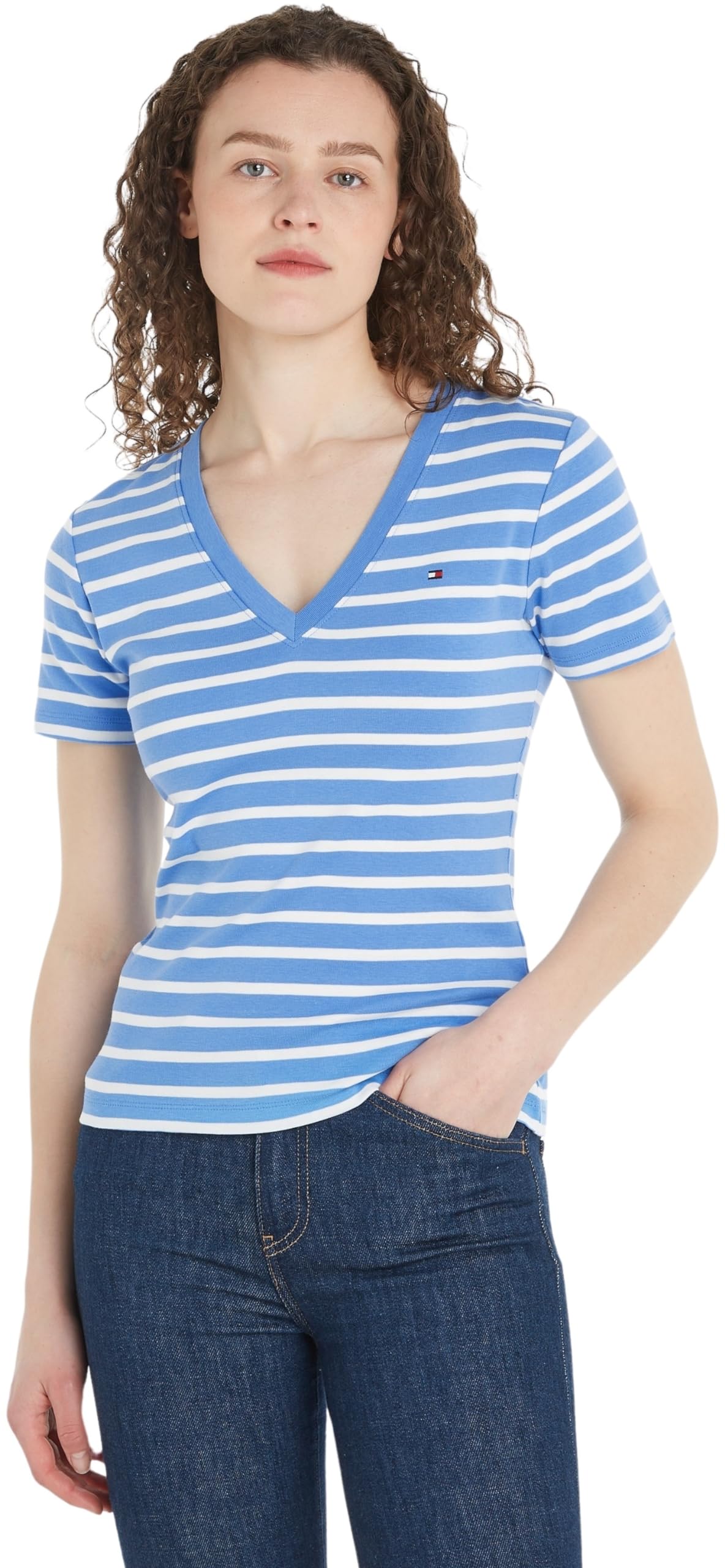 Tommy Hilfiger Women's New Slim Cody V-Neck Ss S/S Knitted Tops