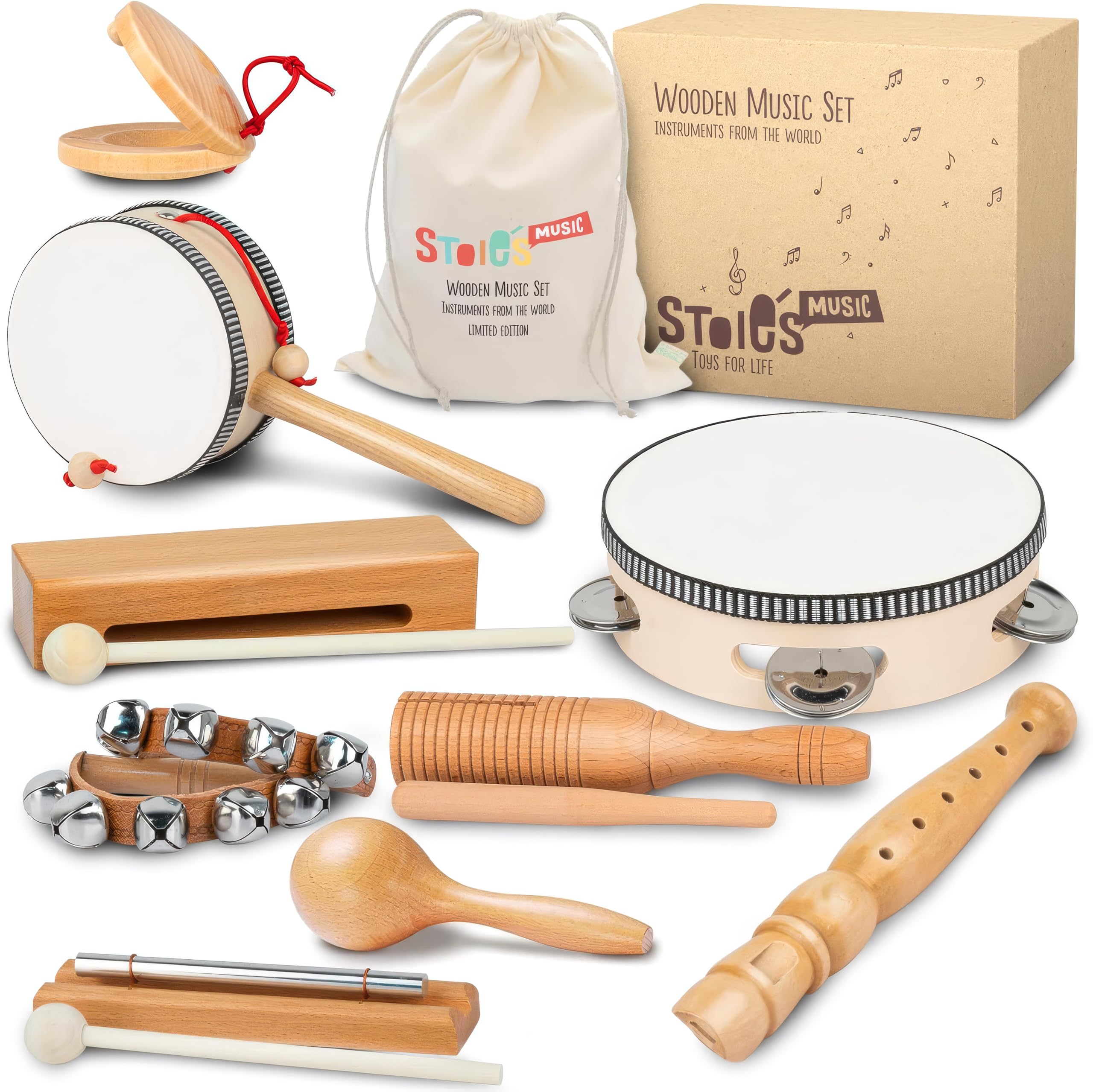 Stoie’s Wooden Musical Instruments for Kids Ages 3+, Montessori Music Toy Set fo