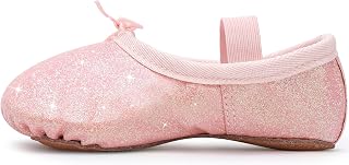 Ballet Shoes for Girls Glitter Ballet Dance Shoes Leather Dance Slippers Full Sole Ballet Dance Flats for Childrens Kids Toddler for Dance Performance Gymnastics