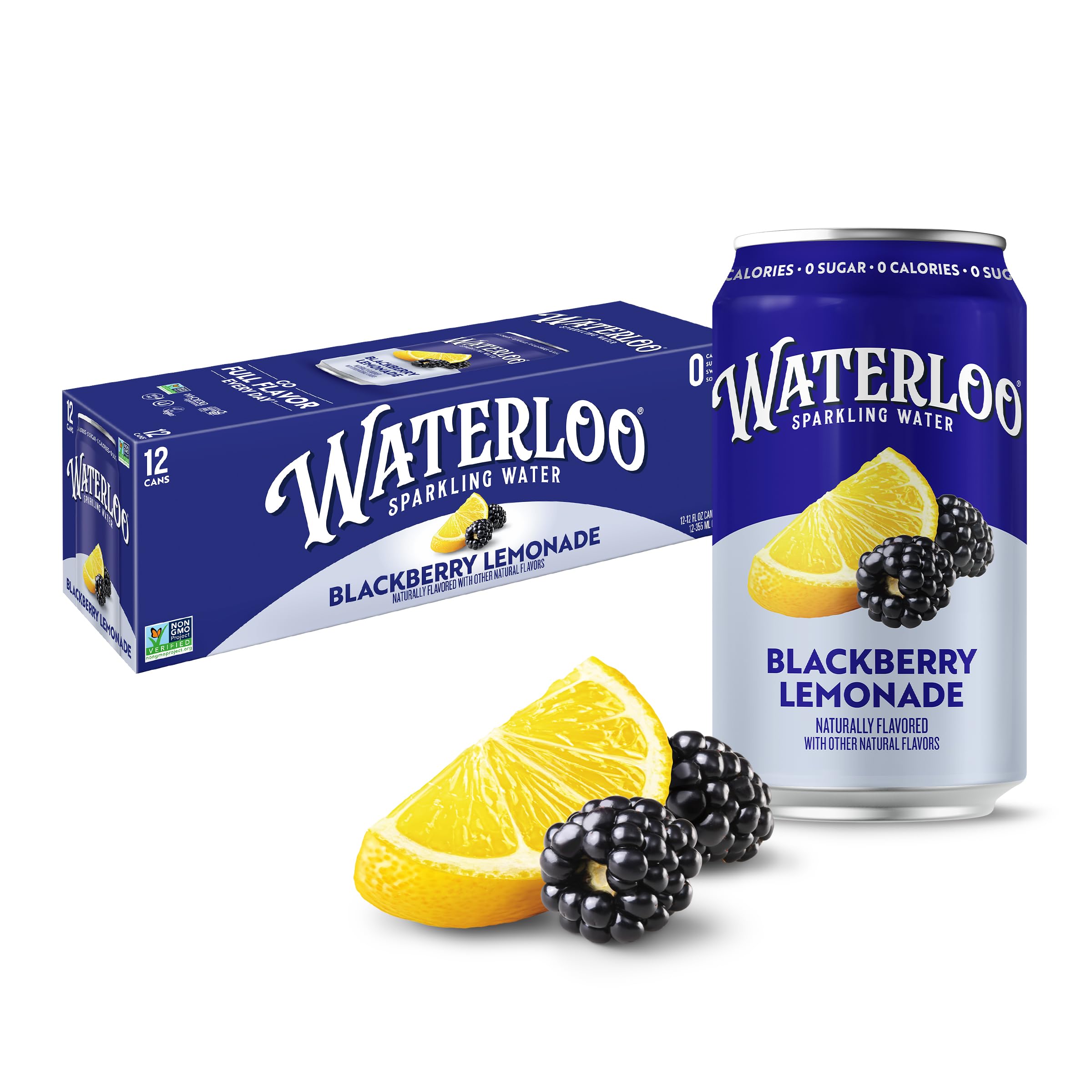 Waterloo Sparkling Water, Blackberry Lemonade, 12 Fl Oz Cans (Pack of 12) | Natu