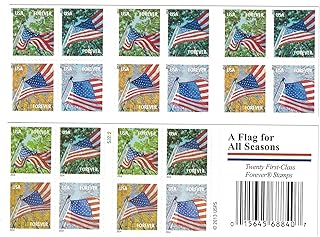 USPS Forever Stamps a flag for all seasons, self-adhesive booklet of 20 first-class postage stamps, collectible 2013 issue, rectangular