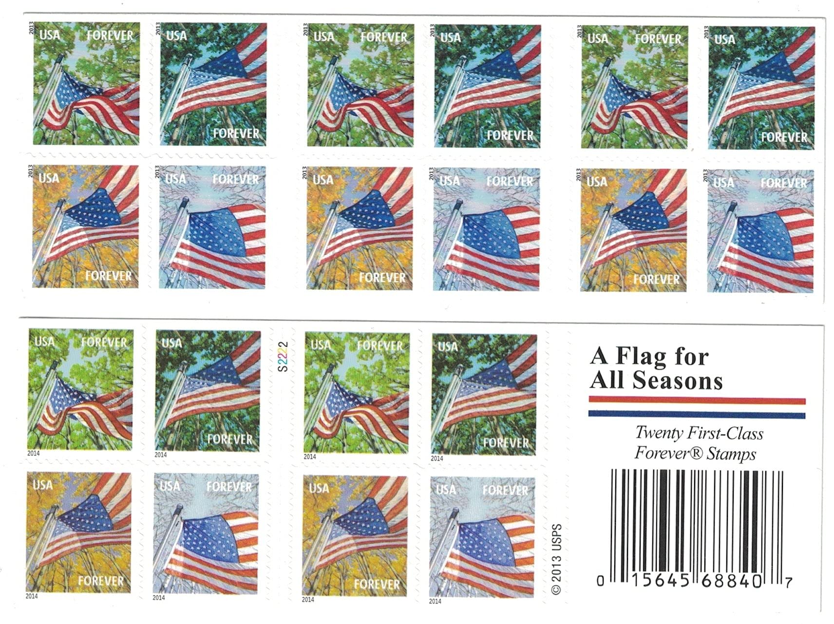 USPS Forever Stamps a flag for all seasons, self-adhesive booklet of 20 first-cl