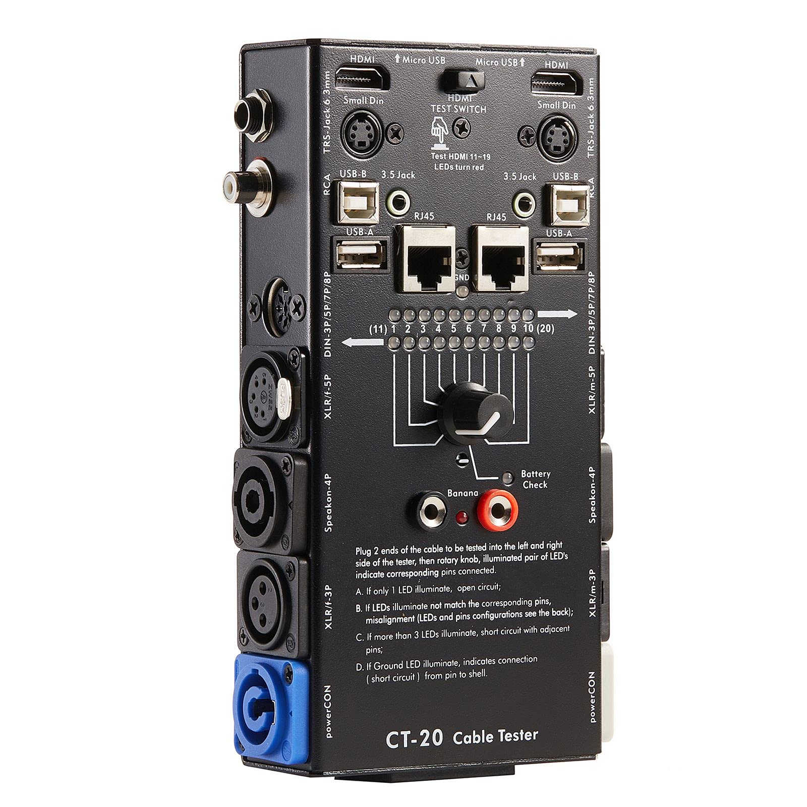 MFL. 15-Plug Audio Cable Tester Line Finder Black 15-in-1 Cables Checker 10-Way 