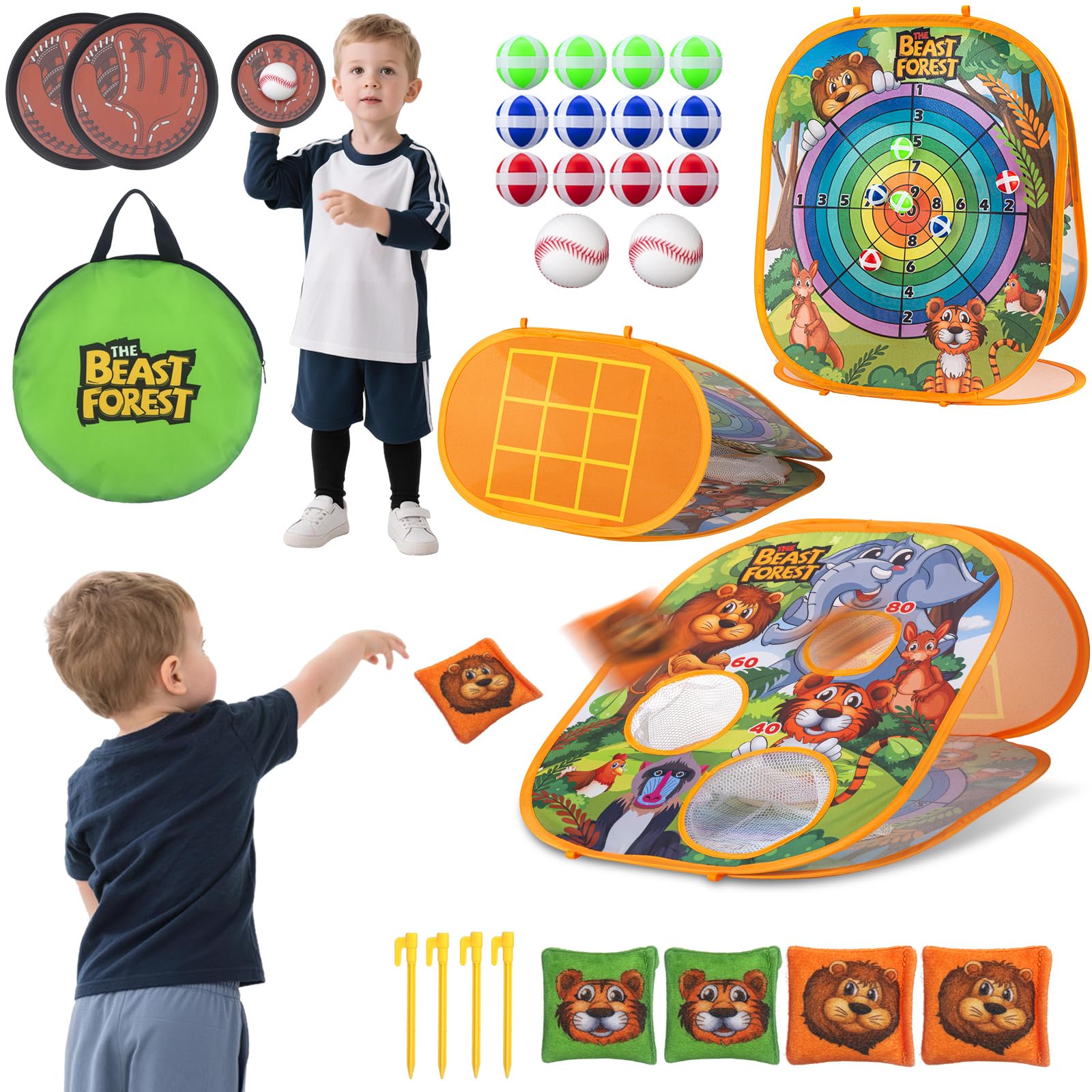 Bean Bag Toss Game Sets for Kids, Toss and Catch Ball Set for Kids Outdoor Baseb
