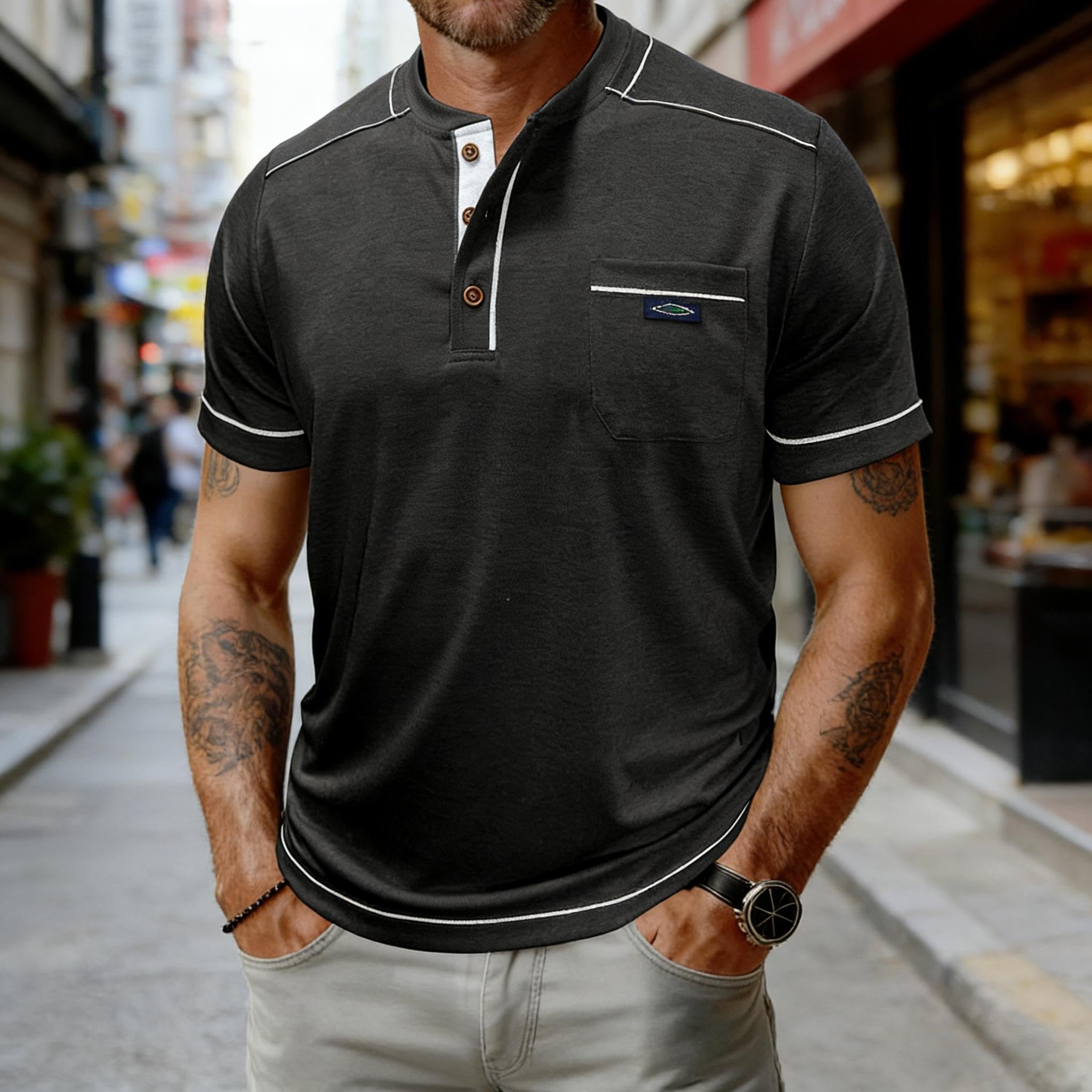 Henley Shirts Men Short Sleeve Casual Summer Fashion Button Athletic T Shirts wi