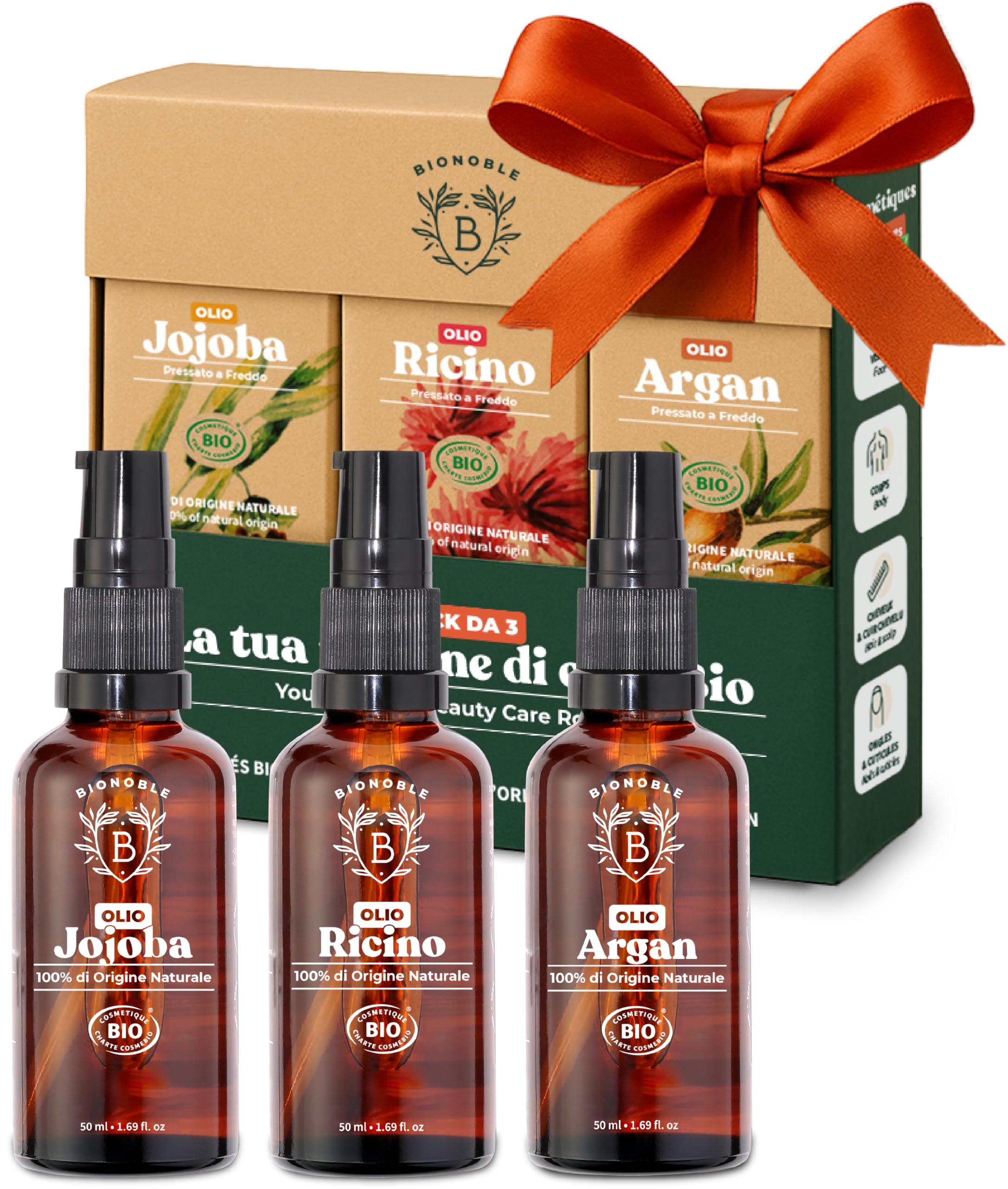 BIONOBLE Organic Women's Gift Box – Castor Oil, Argan, Jojoba – 3 x 50 ml