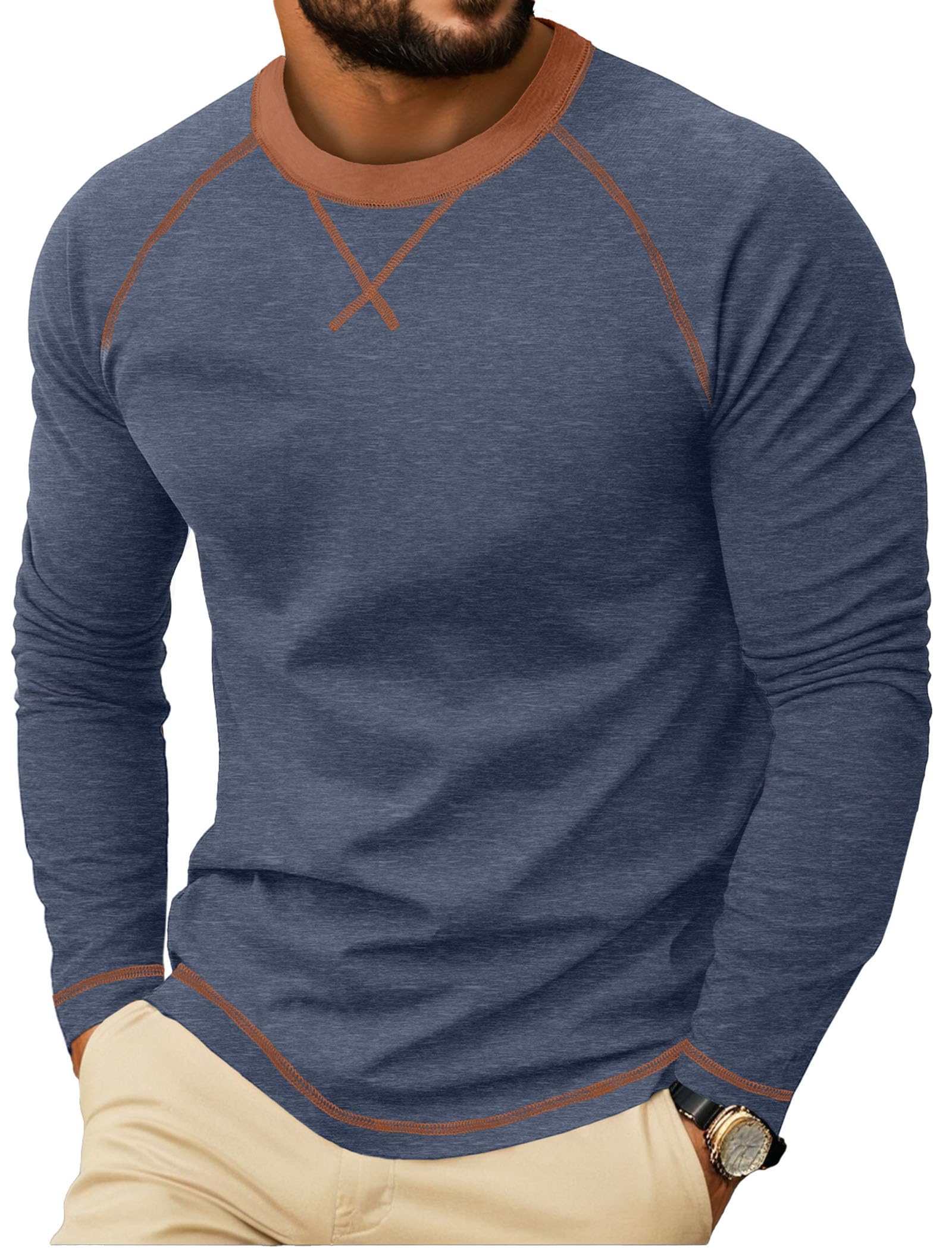 Askdeer Mens Cotton T-Shirt Short Long Sleeve Casual Shirts Crewneck Lightweight
