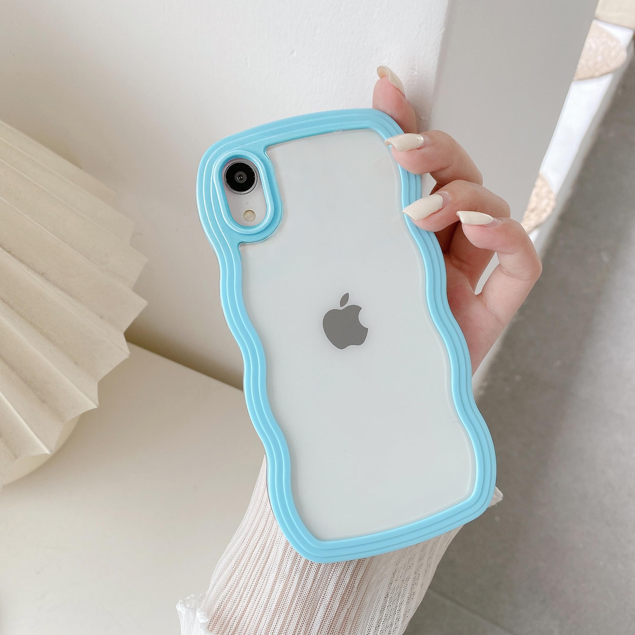 QLTYPRI Cute Wavy Case for iPhone XR Clear Phone Case, Sierra Blue