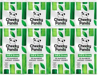 The Cheeky Panda 100 Percent Bamboo Pocket Tissue, Pack of 8