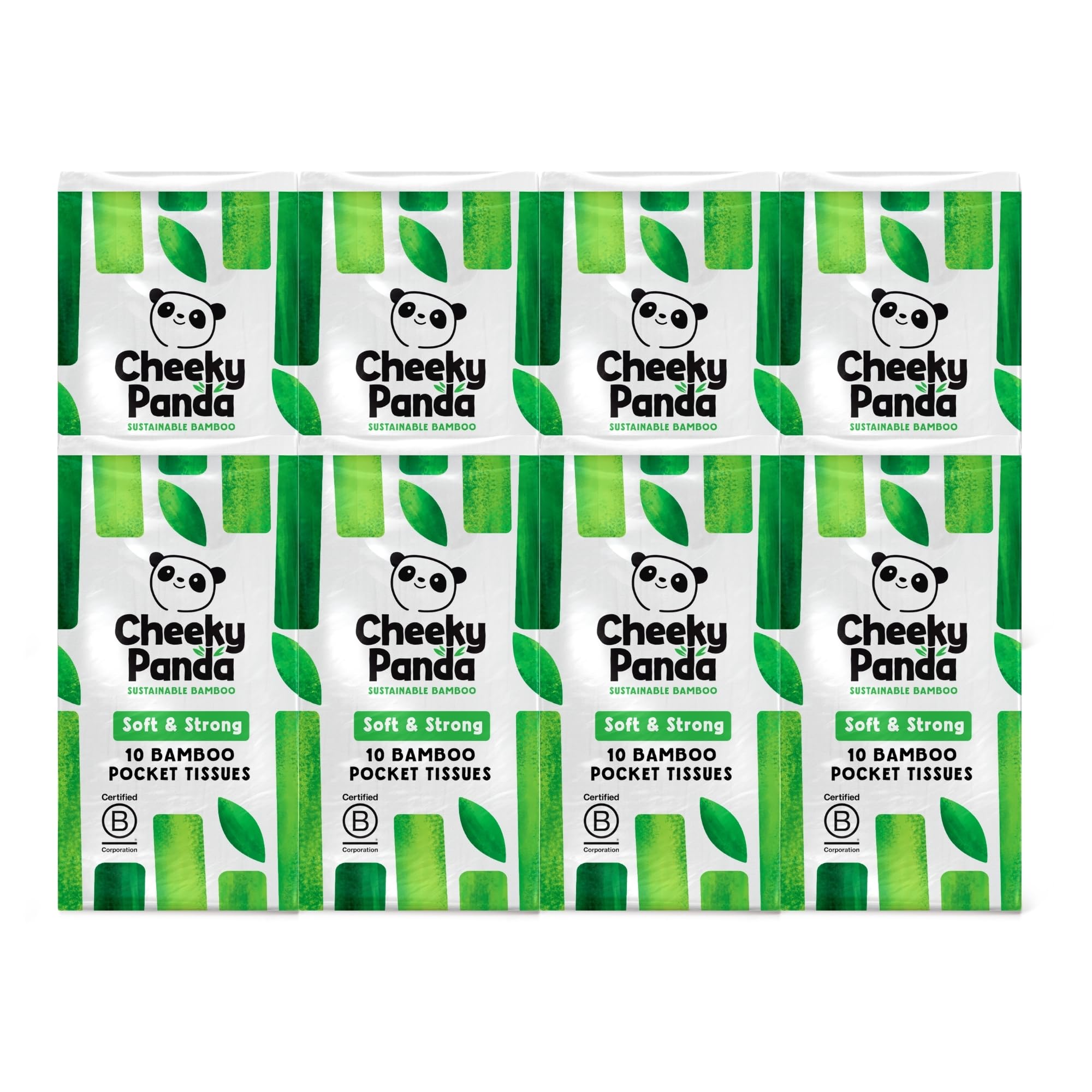 The Cheeky Panda 100 Percent Bamboo Pocket Tissue, Pack of 8