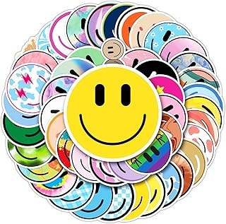 Wercokt 50PCS Smile Face Stickers Cute Water Bottle Stickers for Kids | Waterproof, PVC Material, for Teaching Rewards, Notebooks, Stationery, Luggage, Cartoon Happy Sticker