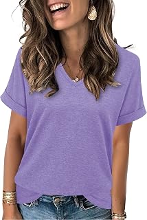 XMTOPYE Women Summer Short Sleeve Tops V Neck Basic Fashion Clothes