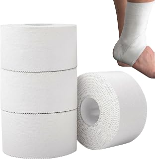 White Athletic Tape 4 Rolls Sports Tape Easy Tearing Skin-Friendly -1.5 x 10 Yards Medical Finger Tape Cohesive Bandage for Gymnastics Volleyball Hockey (Total 40 Yards)(Polyester-cotton)