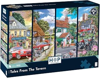 The House of Puzzles Tales from the Tavern 4 x 500 Piece Jigsaws | Pub & Tavern Theme, Artist Illustrated, British Countryside Scenes, Deluxe Puzzle Gift for Adults